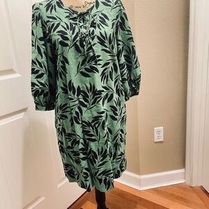 Who What Wear Green Leaf Print Long Sleeve Dress